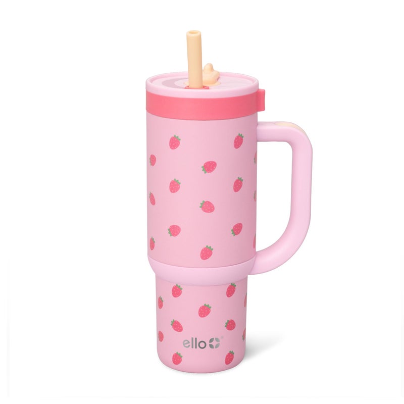 Ello Oasis 18oz Stainless Steel Kids Tumbler with Handle Retracting Straw 100 Leakproof DoubleWall Vacuum Insulated Kids Water Bottle for School BPA Free Dishwasher Safe Strawberries - Image 2