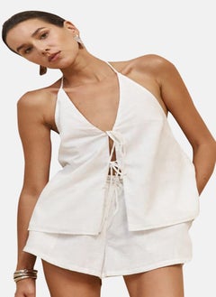 YUNIQEE White Pure Cotton Sleeveless Top With Short  - Image 1
