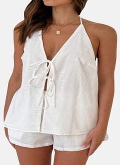 YUNIQEE White Pure Cotton Sleeveless Top With Short  - Image 2