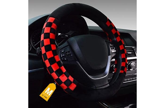 NIKAVI Chess Steering Wheel Cover - Red Color | Size - Medium | Diameter 38 cm | O-Type | Car Steering Wheel Protector, Anti-Slip, Stylish Leather Finish Grip Cover with Chess Pattern - Image 2