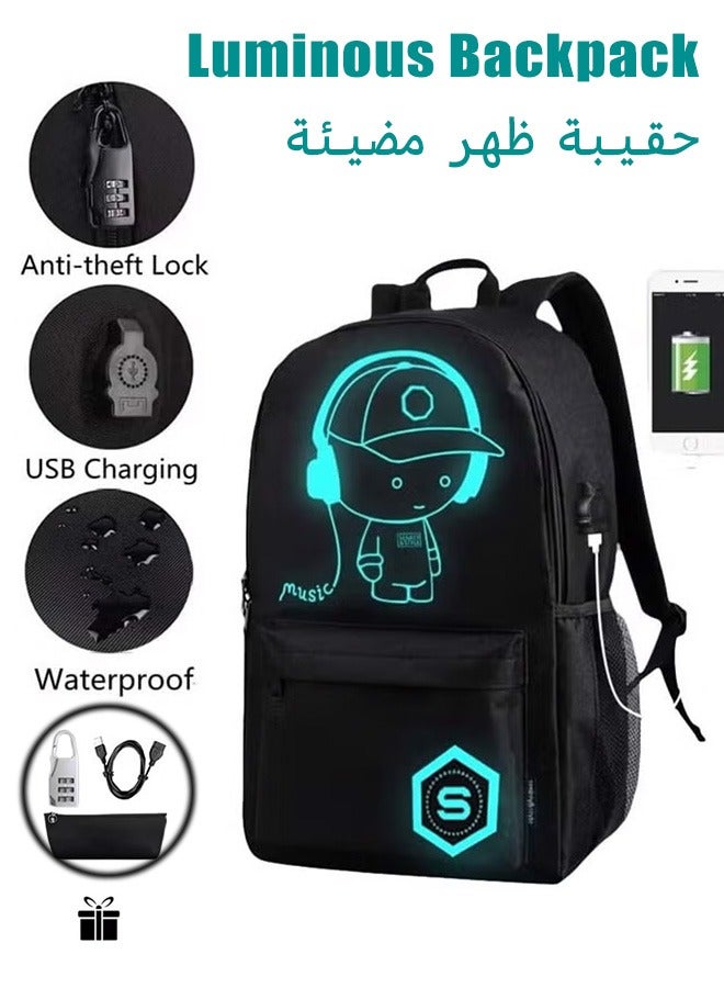 Luminous Backpack, Cool Anime Back Bag with USB Charging Port & Anti Theft Lock & Pencil Case, Holographic Reflective Backpack, Lightweight Laptop Back Bag, Luminous Hiking Cycling Backpack, Casual School Backpack for Boys, Waterproof Travel Back Pack, Large Capacity Daypack, Back Bag for Teen (Black, 44x28x15CM)  - Image 1