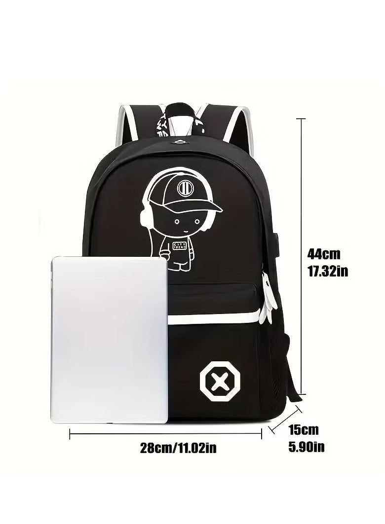 Luminous Backpack, Cool Anime Back Bag with USB Charging Port & Anti Theft Lock & Pencil Case, Holographic Reflective Backpack, Lightweight Laptop Back Bag, Luminous Hiking Cycling Backpack, Casual School Backpack for Boys, Waterproof Travel Back Pack, Large Capacity Daypack, Back Bag for Teen (Black, 44x28x15CM)  - Image 2