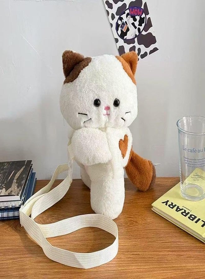 Ueeksry Cute Plush Calico Cat Shoulder Messenger Bag, Plush Cat Crossbody Bag, Stuffed Animal Backpack for Girls Women (Multi Color) - Image 2