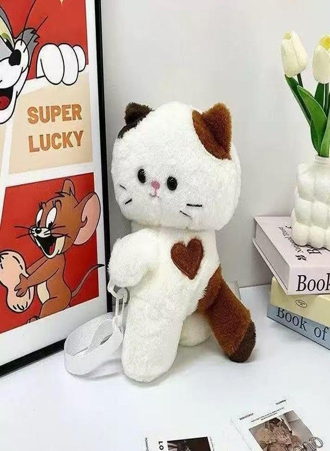 Ueeksry Cute Plush Calico Cat Shoulder Messenger Bag, Plush Cat Crossbody Bag, Stuffed Animal Backpack for Girls Women (Multi Color) - Image 3