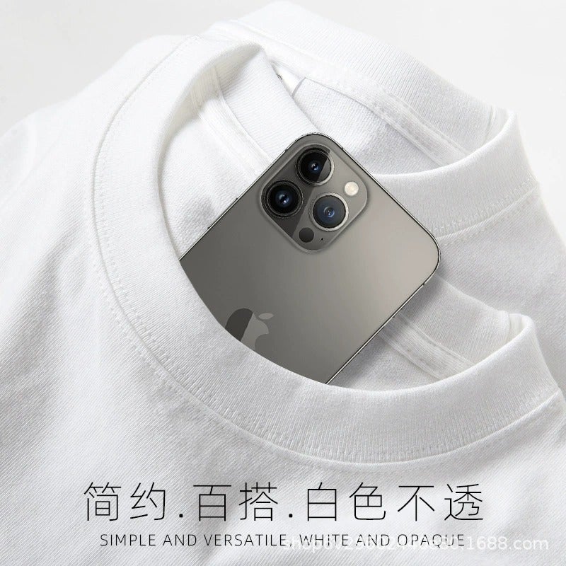 Summer Solid Color 240G Pure Cotton Base White Versatile Round Neck Long-Sleeve Short-Sleeve Men'S Breathable Pure Cotton Short-Sleeve T-Shirt - Image 5