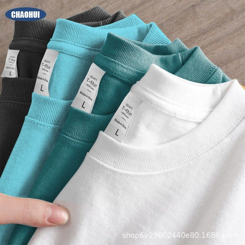 Summer Solid Color 240G Pure Cotton Base White Versatile Round Neck Long-Sleeve Short-Sleeve Men'S Breathable Pure Cotton Short-Sleeve T-Shirt - Image 3