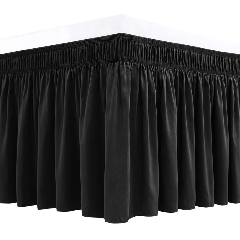 Biscaynebay Wrap Around Bed Skirts for Queen Beds 17 Long Drop Black Adjustable Elastic Dust Ruffles Easy Fit Wrinkle  Fade Resistant Silky Luxurious Fabric Solid Machine Washable
