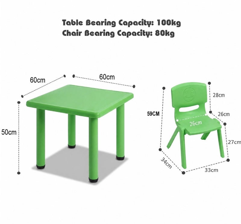 Funz Kids Square Plastic Study Table & chair set for Home or School Size 60*60cm Height Adjustable Strong & Durable, Green - Image 3