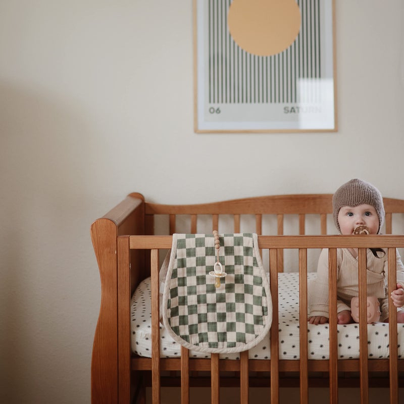 mushie Muslin Baby Burp Cloths | 100% Organic Cotton, Set of 2 (Olive Check/Natural Check) - Image 5