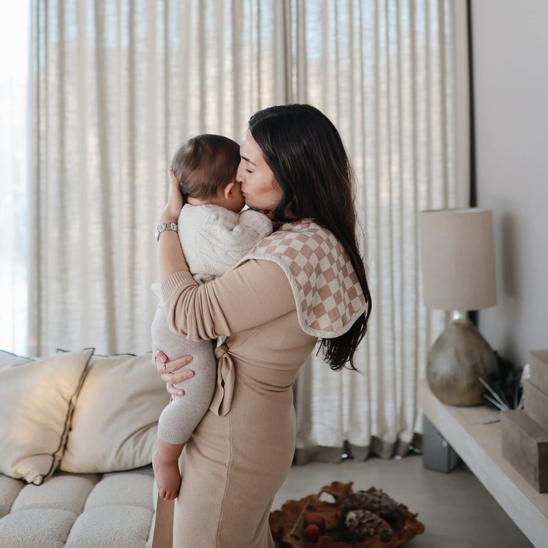 mushie Muslin Baby Burp Cloths | 100% Organic Cotton, Set of 2 (Olive Check/Natural Check) - Image 4