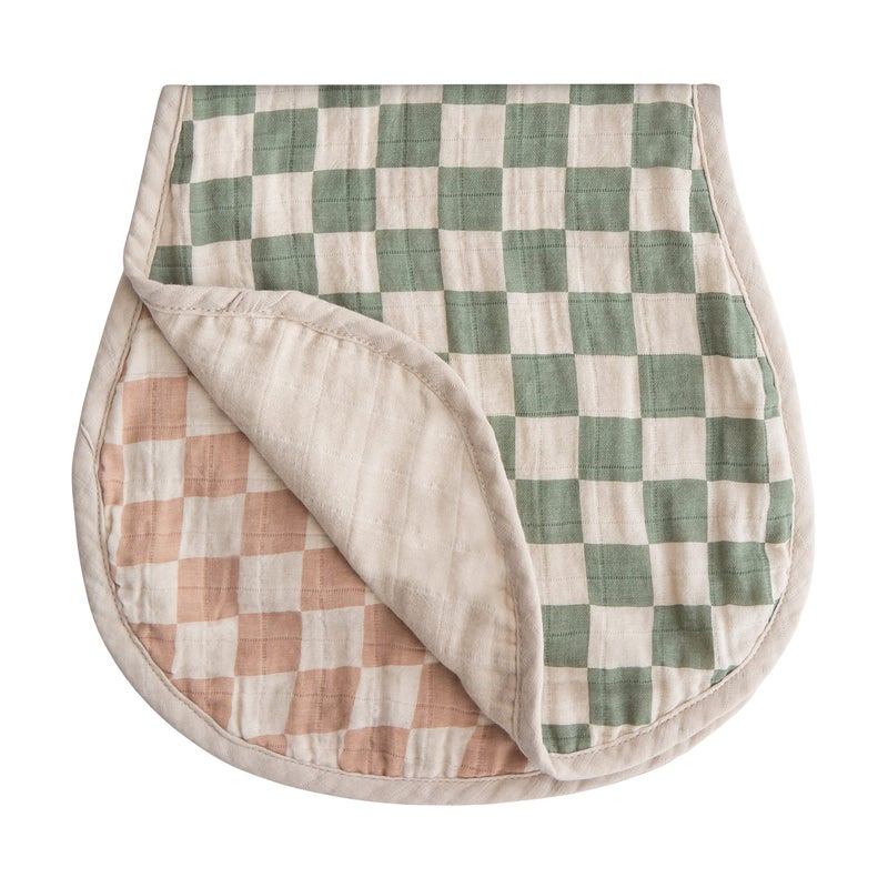 mushie Muslin Baby Burp Cloths | 100% Organic Cotton, Set of 2 (Olive Check/Natural Check) - Image 1