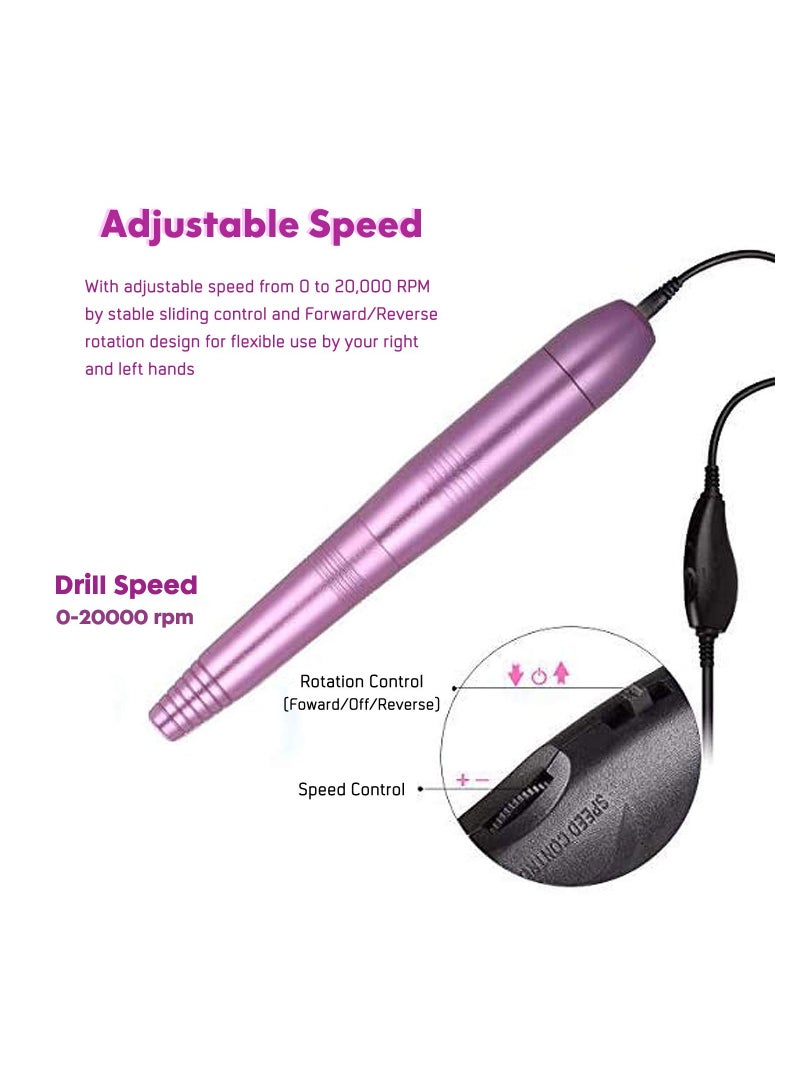 عام Portable 11-in-1 USB Manicure Pedicure Nail File Polishing Drill Machine Tools Kit Set with Sanding Bands for Acrylic Gel Nail Removal, Home  Salon Use (Pink) - Image 3