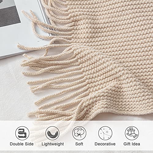 lifein Throw Blanket for Couch, Soft Boho Decor Bed Throw,Cozy White Chenille Knitted Small Farmhouse Lightweight Throw(White/Cream,50 * 60") - Image 4