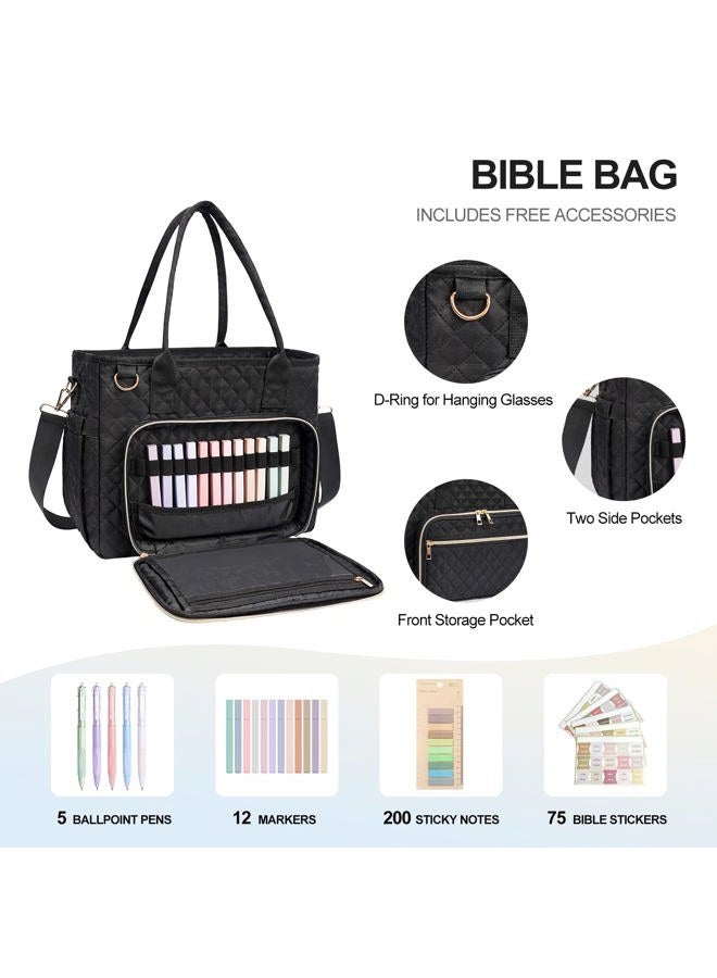 honitty Bible Bag with Bible Cover Case,Bible Bags with Shoulder Strap for Women,Church Study Supplies Accessories, Black - Image 3