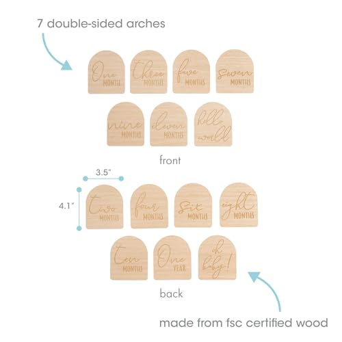 Pearhead Arch Monthly Milestone Props, 0-12 Month Reversible Photo Props, Baby Growth and Pregnancy Growth Cards, Gender Neutral Baby Photo Prop, Wooden Arched Discs - Image 3