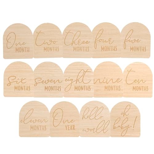 Pearhead Arch Monthly Milestone Props, 0-12 Month Reversible Photo Props, Baby Growth and Pregnancy Growth Cards, Gender Neutral Baby Photo Prop, Wooden Arched Discs - Image 1