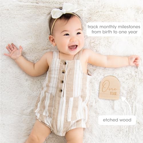 Pearhead Arch Monthly Milestone Props, 0-12 Month Reversible Photo Props, Baby Growth and Pregnancy Growth Cards, Gender Neutral Baby Photo Prop, Wooden Arched Discs - Image 2
