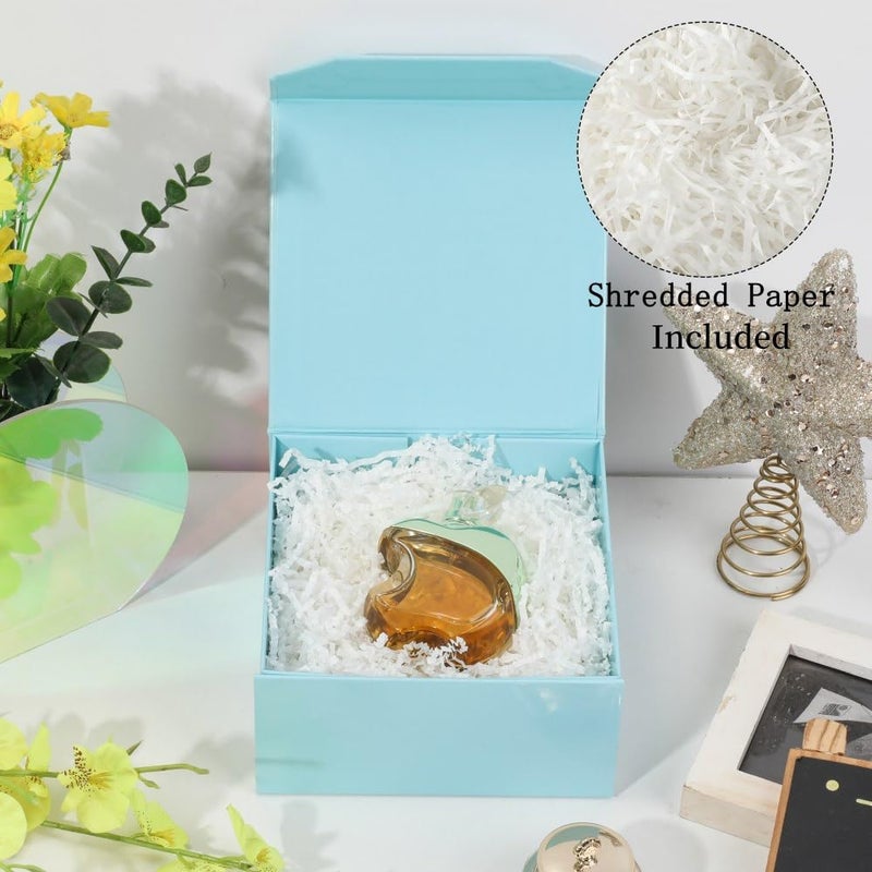 PACKGILO 1 Pcs 6x6x3 Inch Blue Magnetic Gift Box Small Magnetic Box with Crinkle Paper Blue Small Gift Box with Shredded Paper Luxury Gift Boxes with Lids for Presents - Image 2