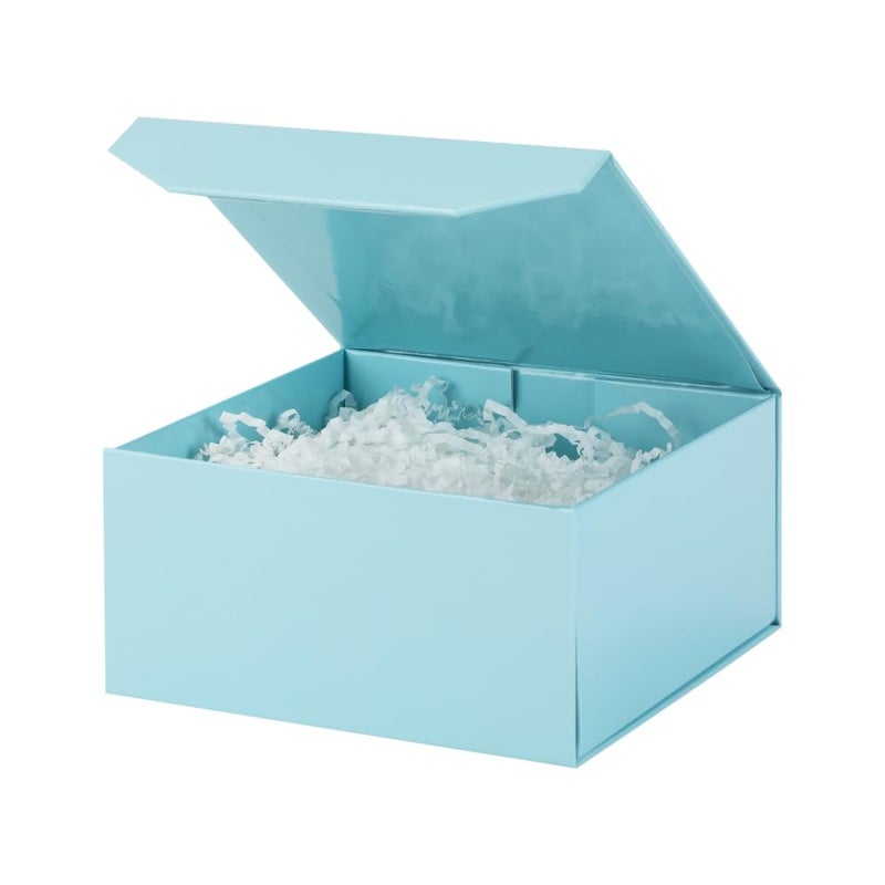 PACKGILO 1 Pcs 6x6x3 Inch Blue Magnetic Gift Box Small Magnetic Box with Crinkle Paper Blue Small Gift Box with Shredded Paper Luxury Gift Boxes with Lids for Presents - Image 1