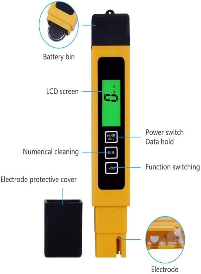 نقاء جودة مياه عالية الدقة، 0-9990 جزء في المليون، 3 في 1، شاشة LCD رقمية TDS 3 متر، TDS، EC ومقياس درجة الحرارة، التناضح العكسي - Image 4