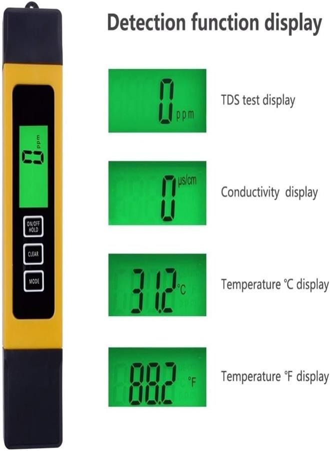 نقاء جودة مياه عالية الدقة، 0-9990 جزء في المليون، 3 في 1، شاشة LCD رقمية TDS 3 متر، TDS، EC ومقياس درجة الحرارة، التناضح العكسي - Image 3