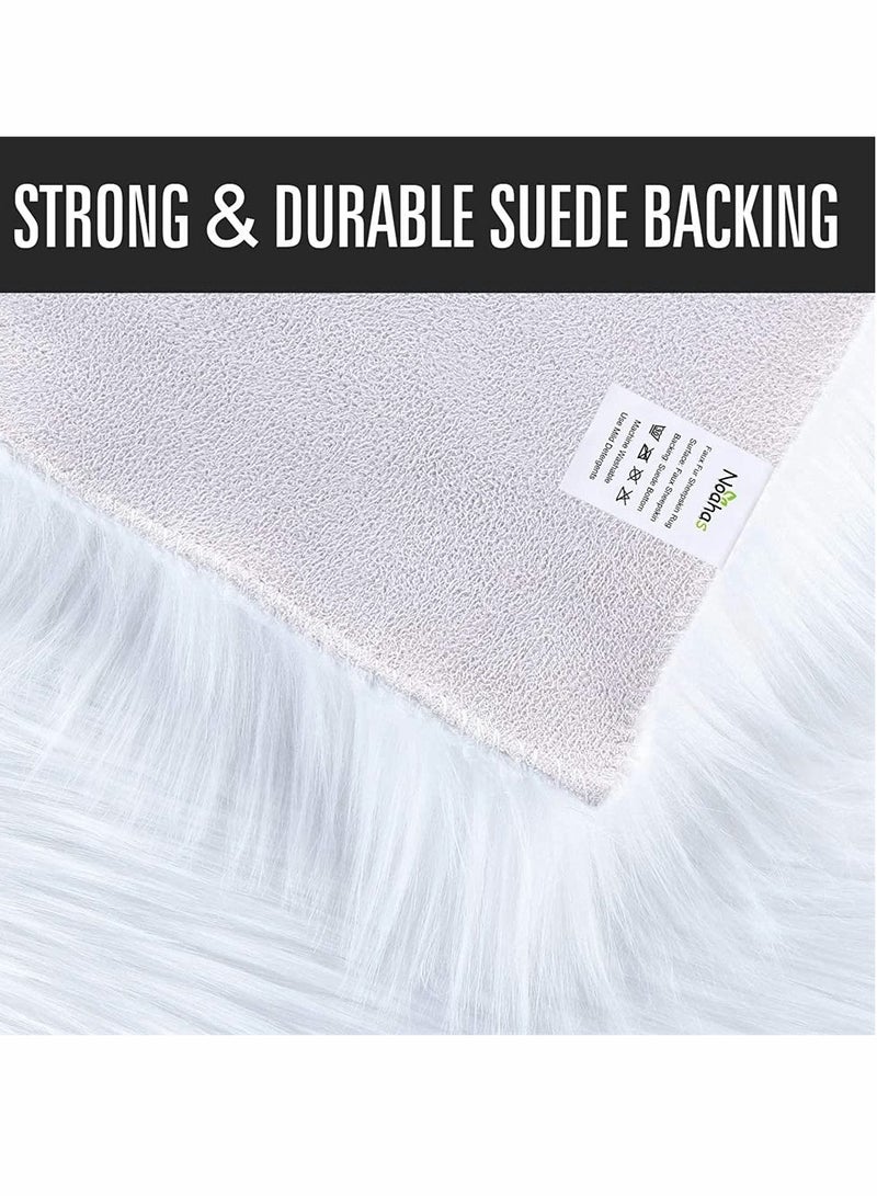 KASTWAVE Stylish Ultra Soft Silky Fluffy Shag Faux Sheepskin Non-Skid Area Rug Bedside Rugs For Bedroom Living Room Carpet Nursery Floor Mats Kids Playroom Decor (White)  - Image 5