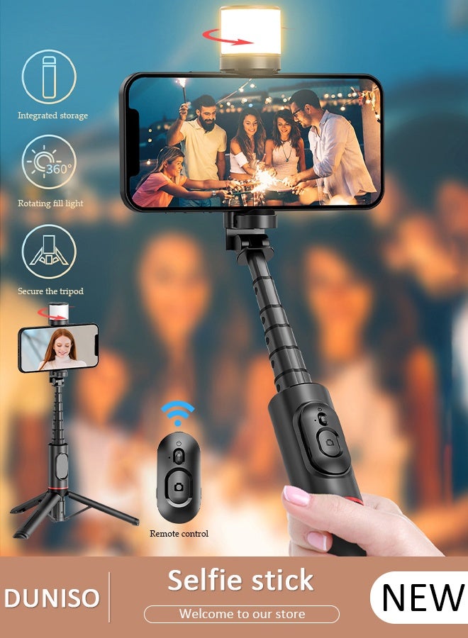 DUNISO Selfie Stick, All-in-1 Extendable Cell Phone Tripod Stand,360° Rotate Phone Tripod with Wireless Remote Shutter and Fill Light,Group Selfies/Live Streaming/Video Recording Compatible with All Phones - Image 1