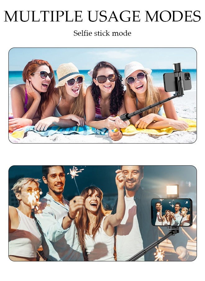 Selfie Stick, All-in-1 Extendable Cell Phone Tripod Stand,360° Rotate Phone Tripod with Wireless Remote Shutter and Fill Light,Group Selfies/Live Streaming/Video Recording Compatible with All Phones