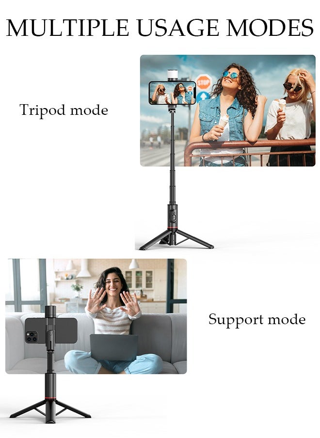 Selfie Stick, All-in-1 Extendable Cell Phone Tripod Stand,360° Rotate Phone Tripod with Wireless Remote Shutter and Fill Light,Group Selfies/Live Streaming/Video Recording Compatible with All Phones