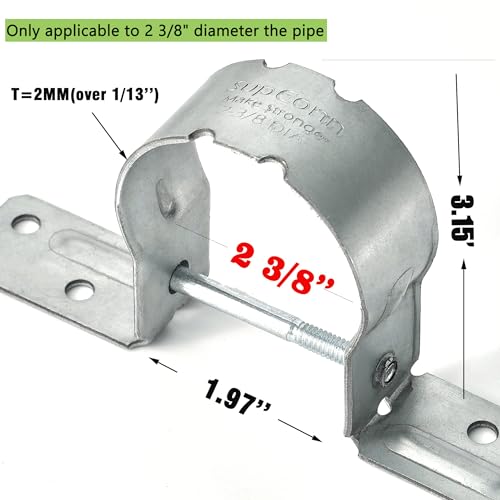 SupConn 2-3/8" Steel to Wood Fence Brackets (50Pcs) - Galvanized Pipe Grip Tie, Metal Fence Post Brackets for Repair (Screws Not Included) - Image 2