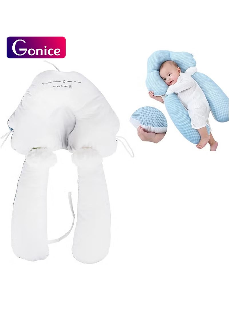 Gonice Baby Head Shaping Pillow, Neonatal Migraine Correction Infant Anti-Startle Sleep Pillow, Removable, Drawstring Adjustable Winter and Summer Dual-Use, Suitable for Babies 0-36 Months - Blue  - Image 1