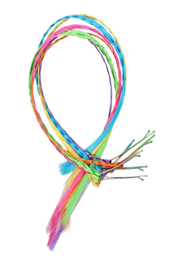 إيكان مجموعة إيكان من 6 قطع من وصلات شعر الأطفال مع دبابيس شعر، خصلات شعر بألوان قوس قزح، مثالية للحفلات والعروض، متعددة الألوان - Image 1