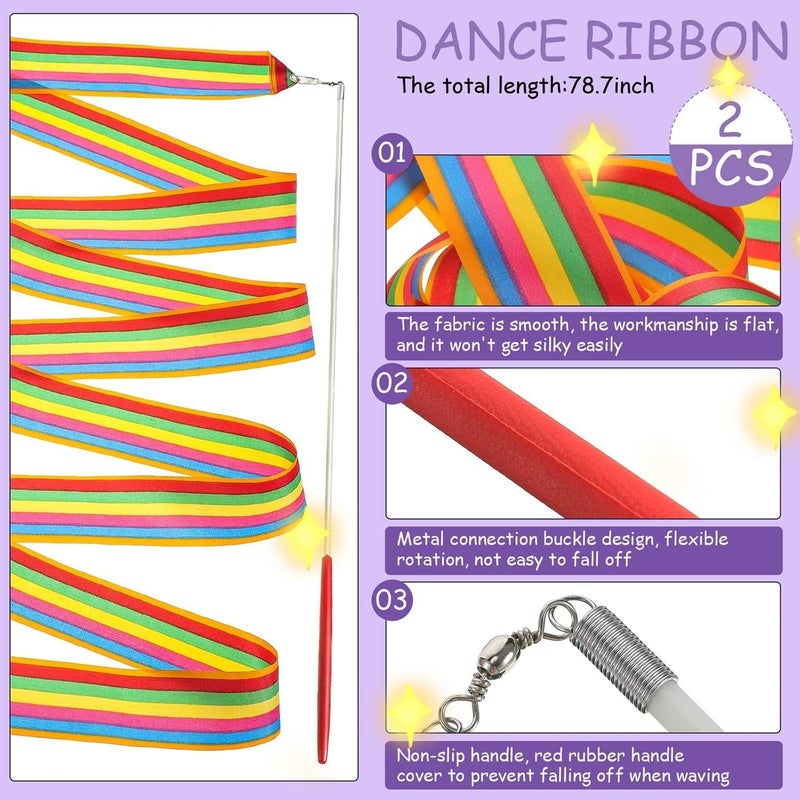 HZYH Dance Ribbons Rhythmic Gymnastics Ribbon, 78.7 inches Rainbow Streamers, 2Pcs Dancing Streamers with Ribbon Wand, for Artistic Dancing Gymnastics Kids Dancing Talent Shows - Image 2
