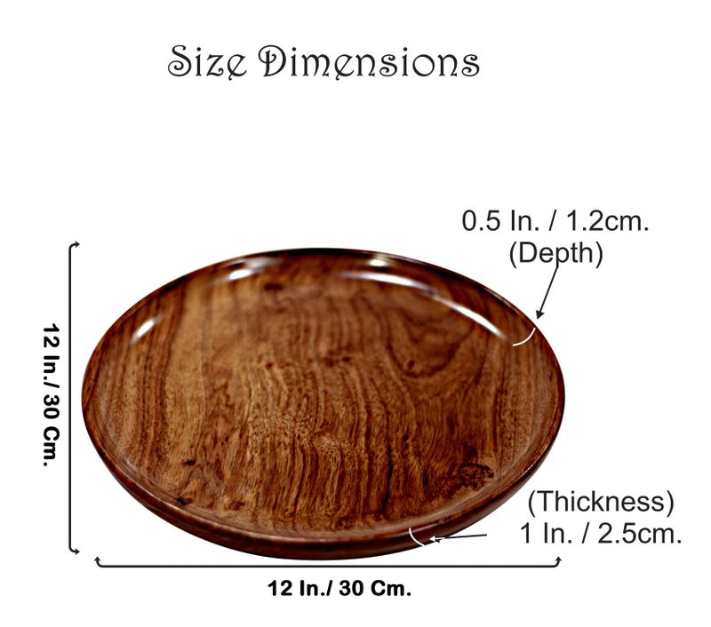 CRAFTCASTLE Wooden Plate Thaali - Multipurpose Serving Plate for Fruit, Dry Fruit, Pizza, Food - Dinner Plate for Home and Kitchen (12x12x1 Inches) - Image 3