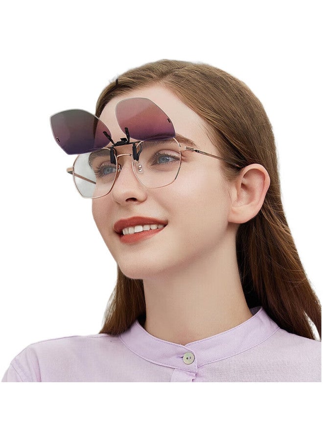 PARIM Clip-On Sunglasses For Women, Summer Driving, Myopia Glasses, Polarized Sunglasses For Men, Trendy, Ultra-Light, Uv Protection, Pca27 Pv-Pink Gray Three-Color Gradient/Nickel White Rivets - Image 3