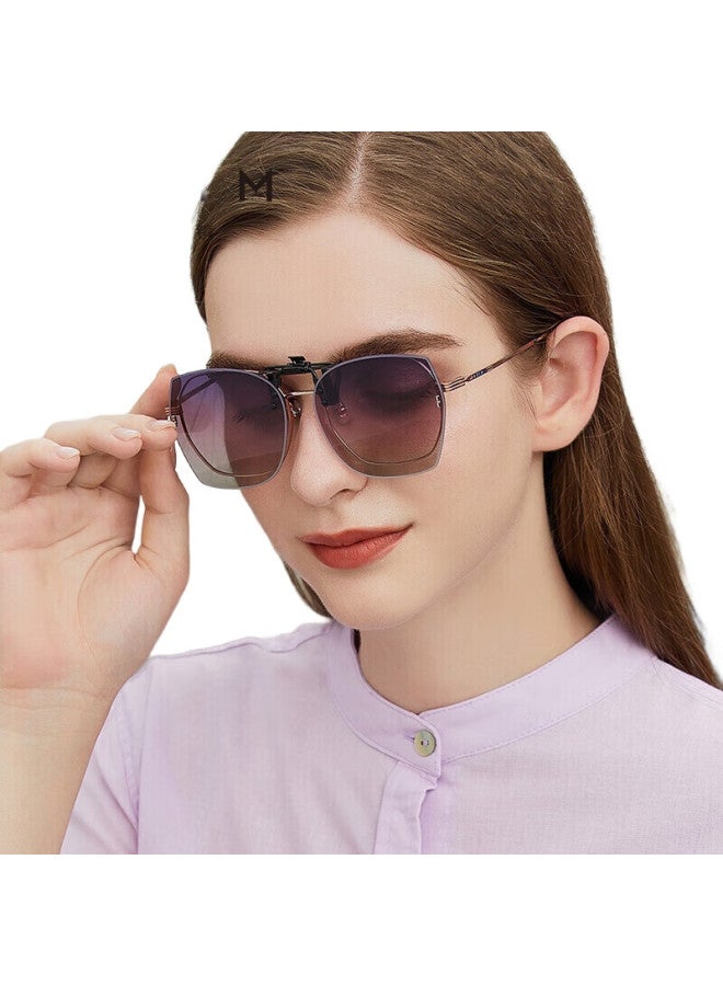 PARIM Clip-On Sunglasses For Women, Summer Driving, Myopia Glasses, Polarized Sunglasses For Men, Trendy, Ultra-Light, Uv Protection, Pca27 Pv-Pink Gray Three-Color Gradient/Nickel White Rivets - Image 1
