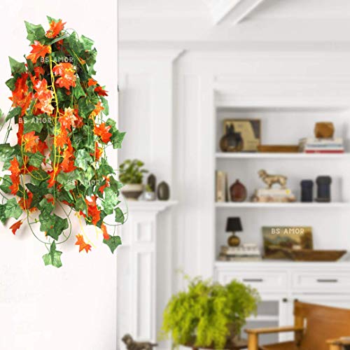BS AMOR Artificial Creeper 8(4Green+4 Orange) Bail | Wall Hanging | Speacial Ocassion Decoration | Home Decor | for Wedding | Party | Office | Festival Decorative | Length 6 Feet Pack of 8 Strings - Image 5