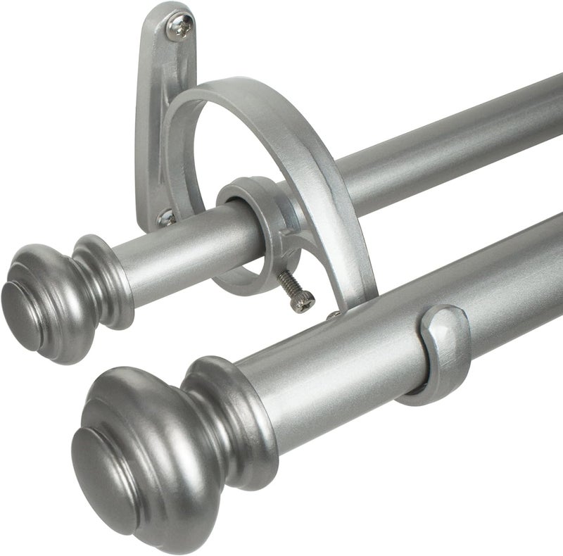 Decopolitan Urn Telescoping Double Drapery Rod Set, 72-144-Inch, Antique Silver - Image 1