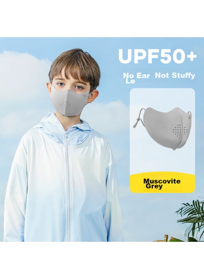 Moremerry Children's Sun Protection Face Mask For Boys And Girls, Uv-resistant Summer Sunshade Ice Silk Cool Breathable Face Cover, Mica Gray, Size M - Image 1