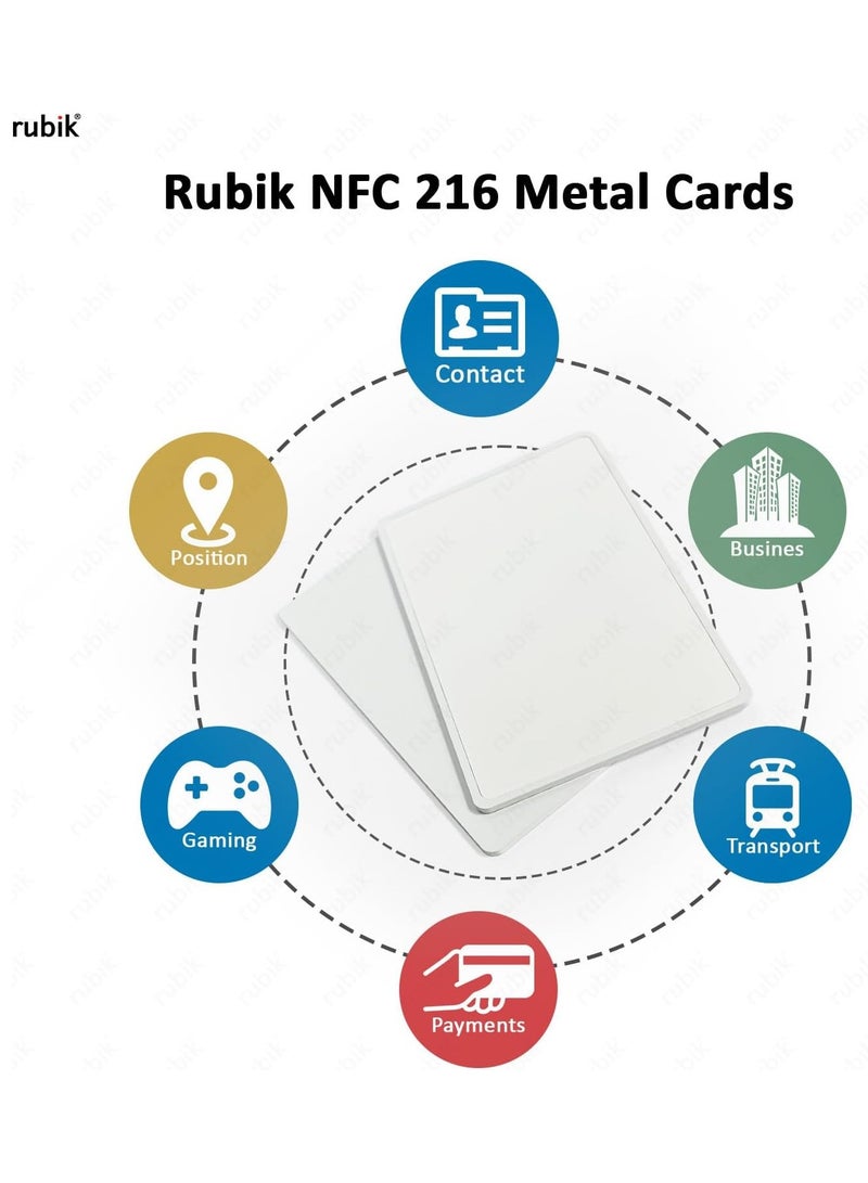 Rubik بطاقات معدنية NFC 216 (ظل مزدوج) متميزة مطورة، شريحة غير مرئية، بطاقة عمل عالية الجودة NTAG216، فولاذ مقاوم للصدأ 304 (أبيض، 2 بطاقة) - Image 4