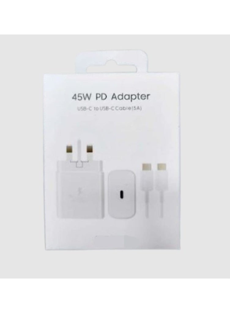 محول طاقة 45 واط بتقنية الشحن السريع، كابل USB-C إلى USB-C (5 أمبير)، متوافق مع جميع هواتف سامسونج الذكية، لون أبيض - Image 1
