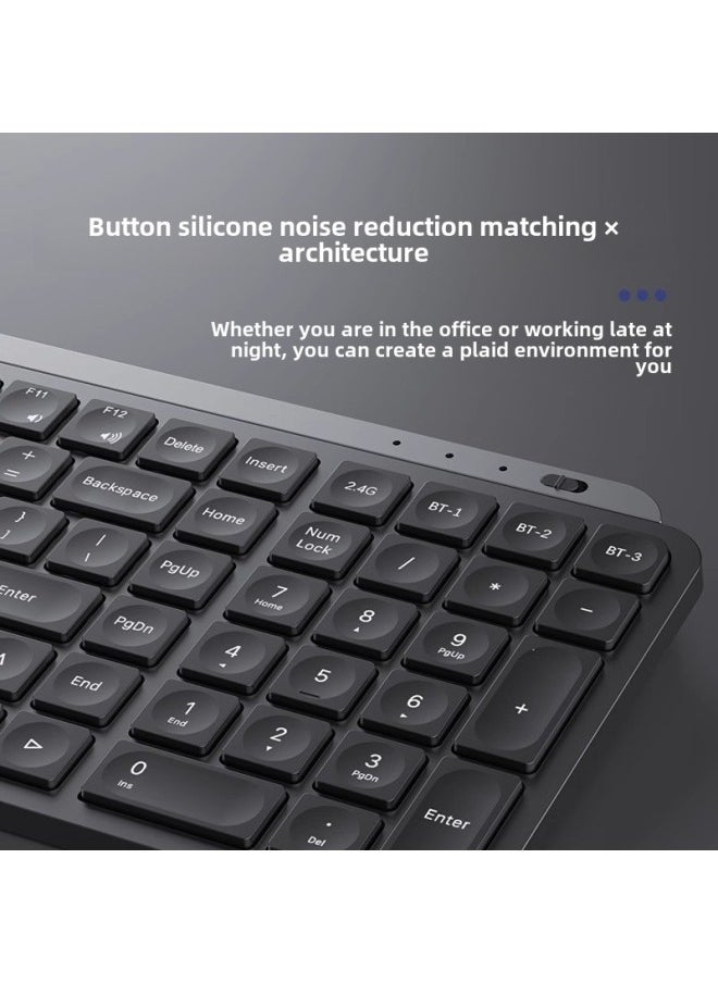 Generic - Mute Wireless Bluetooth Keyboard Mouse Mouse Suit Desktop Laptop Business Office Rechargeable Metallic Paint-Color:Silver White  3.0 Bluetooth + 5.0 Bluetooth + 2.4g Receiver - Image 1