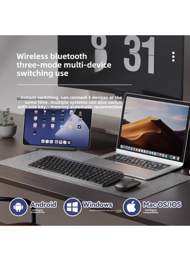 Generic - Mute Wireless Bluetooth Keyboard Mouse Mouse Suit Desktop Laptop Business Office Rechargeable Metallic Paint-Color:Silver White  3.0 Bluetooth + 5.0 Bluetooth + 2.4g Receiver - Image 1