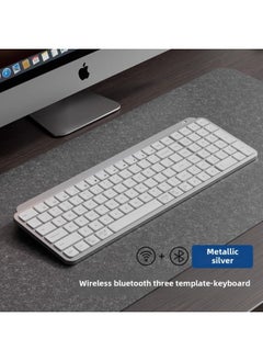 Mute Wireless Bluetooth Keyboard Mouse Mouse Suit Desktop Laptop Business Office Rechargeable Metallic Paint-Color:Silver White  3.0 Bluetooth + 5.0 Bluetooth + 2.4g Receiver