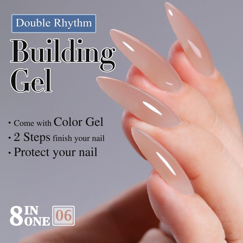Double Rhythm Clear Gel Nail Polish 15ml Nail Strengthener Builder in a Bottle Nail Extension Hard Gel Soak Off Long Lasting UV Gel (Light Nude 8 in 1-6) - Image 4
