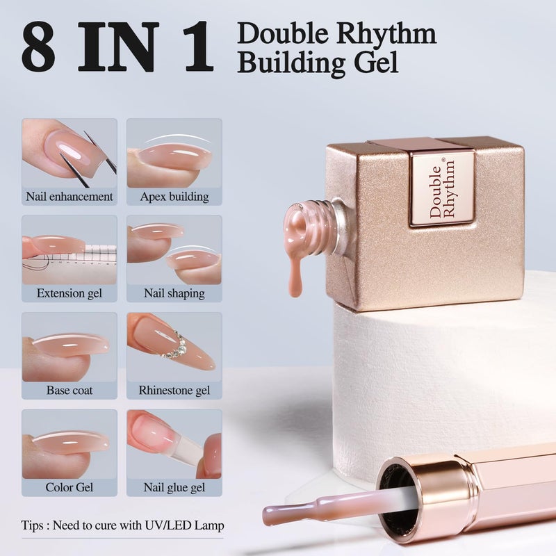 Double Rhythm Clear Gel Nail Polish 15ml Nail Strengthener Builder in a Bottle Nail Extension Hard Gel Soak Off Long Lasting UV Gel (Light Nude 8 in 1-6) - Image 2