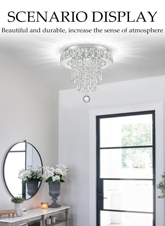 DUNISO Crystal Ceiling Light,Modern Crystal Chandeliers,Chrome Embedded Ceiling Fixture,with Raindrop K9 Crystal,Tri-Color Dimming,Sturdy and Durable,for Bedroom Hallway Bar Kitchen Bathroom,Diameter 30CM - Image 4