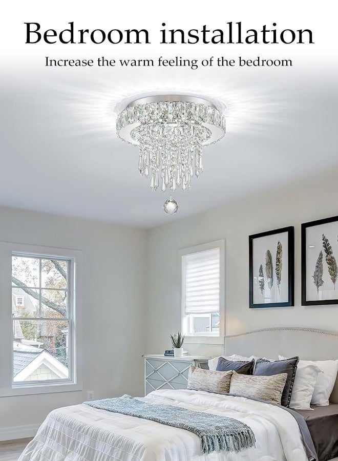 DUNISO Crystal Ceiling Light,Modern Crystal Chandeliers,Chrome Embedded Ceiling Fixture,with Raindrop K9 Crystal,Tri-Color Dimming,Sturdy and Durable,for Bedroom Hallway Bar Kitchen Bathroom,Diameter 30CM - Image 5