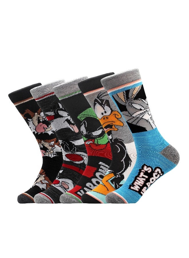 Colorful Cartoon Socks for Men - 5 Pack of Fun and Quirky Character Patterned Cotton Dress Crew Socks for Women and Men, Perfect for Adding a Touch of Whimsy to Your Wardrobe! - Image 1