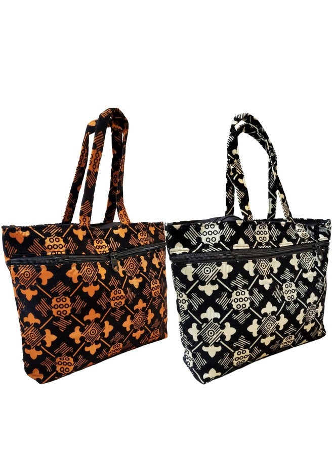 CLASSIQUE Shantiniketan Velvet Fabric Handbag Combo of 2 | Red+White Spacious & Eco-Friendly - Image 1